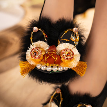 Women’s Chinese Tiger Head Shoes – Black Tiger Fortune Embroidery