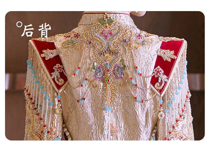 Champagne Gold Elegance 2025 · Petite Xiuhe Wedding Dress | Slim-Fit Dragon-Phoenix Chinese Bridal Gown