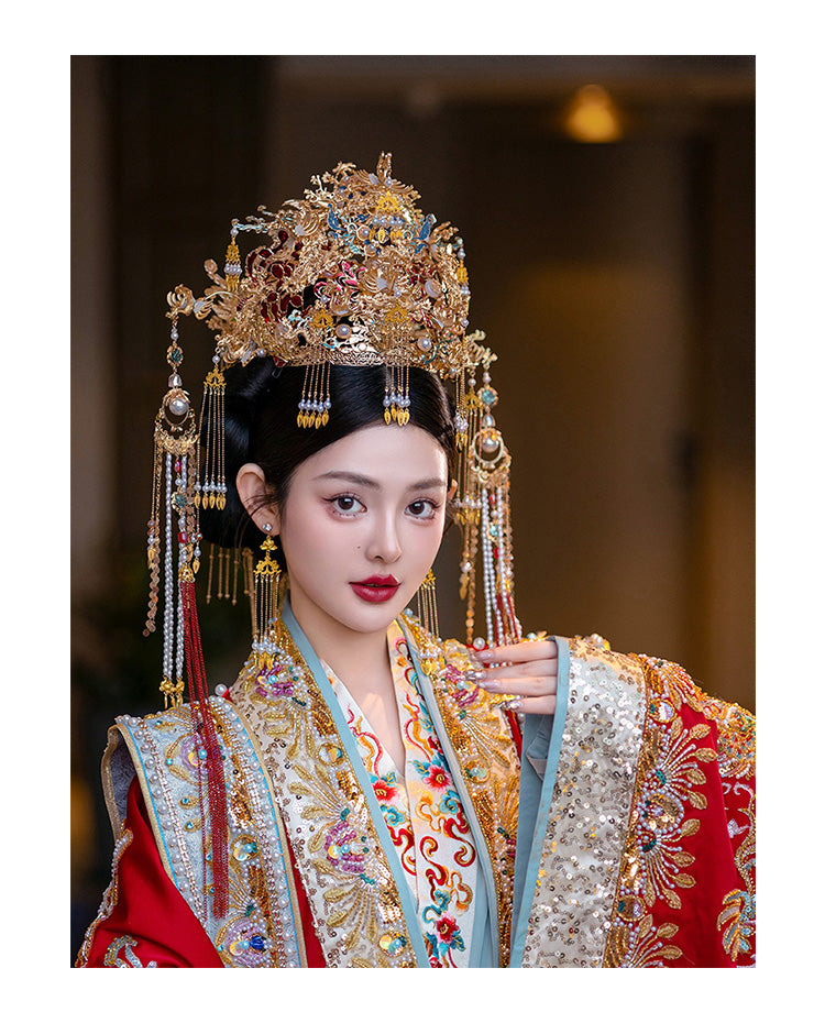 Elegant Chinese Phoenix Crown for Brides – Tassel Hanfu Wedding Headdress
