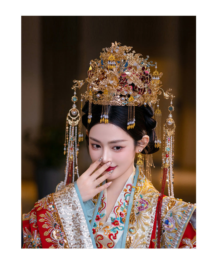 Elegant Chinese Phoenix Crown for Brides – Tassel Hanfu Wedding Headdress