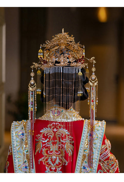 Elegant Chinese Phoenix Crown for Brides – Tassel Hanfu Wedding Headdress