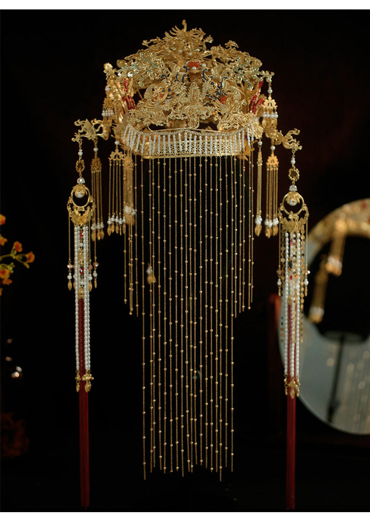 Elegant Chinese Phoenix Crown for Brides – Tassel Hanfu Wedding Headdress