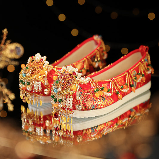 Stunning Red Wedding Shoes – Hanfu-Inspired Bridal Flats for Women