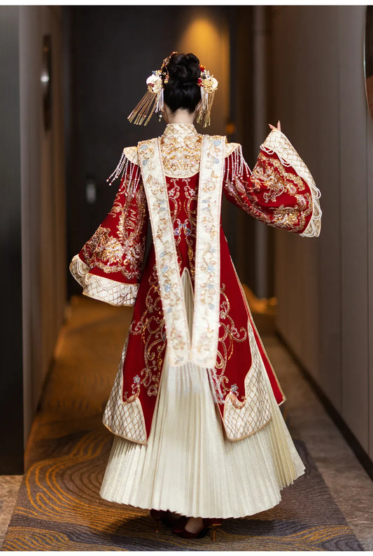 Phoenix Ceremony · 2025 Ming-style Xiuhe Dress | 3-in-1 Bridal Gown for Banquet & Departure with Heavy Embroidery