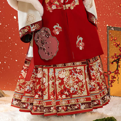 Spring Silk Vision · Red Hanfu Ensemble (Long Coat + Inner Garment + Horse-Faced Skirt)