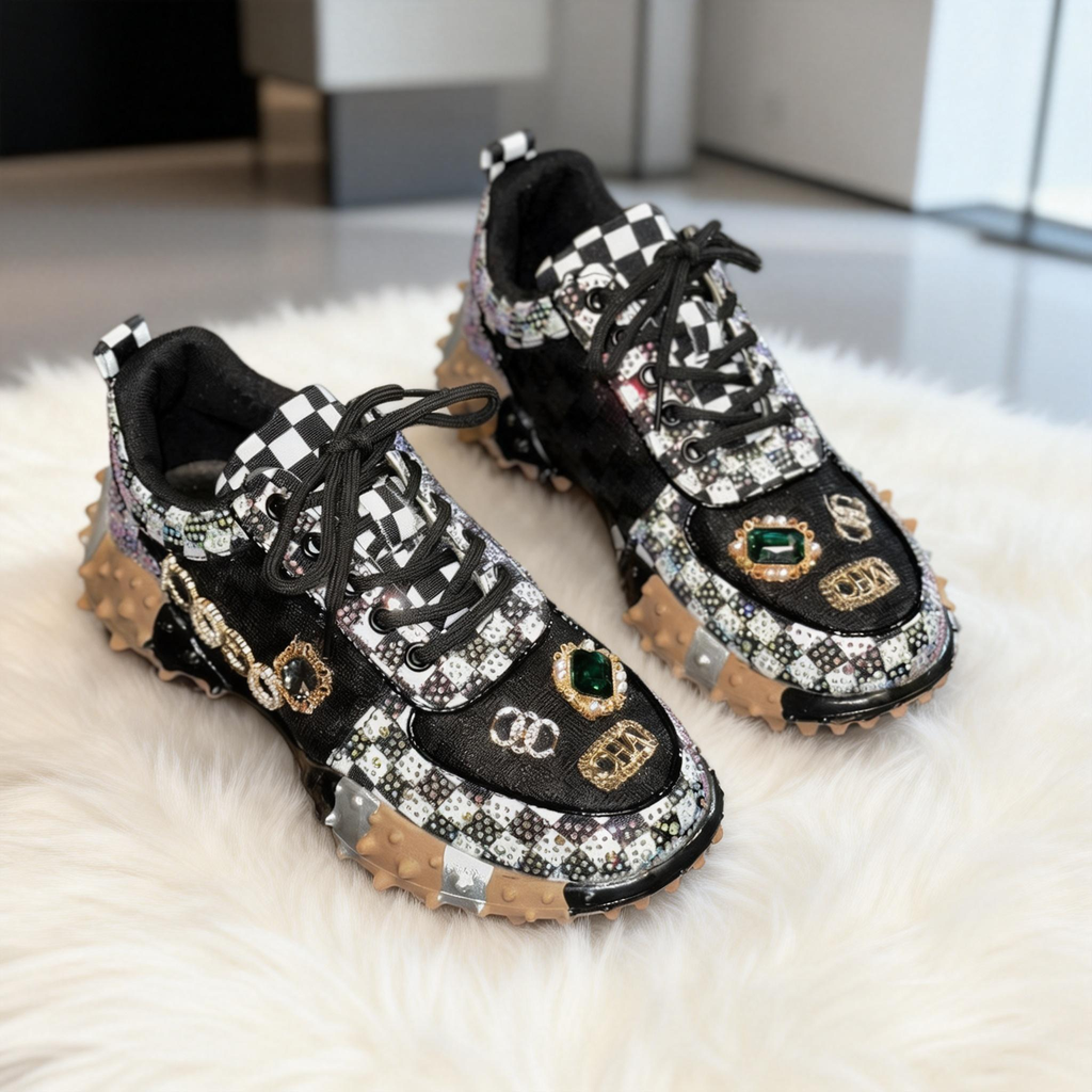 Fashionable sequined casual sports shoes, letter-patterned mesh sports shoes, women's comfortable trendy walking shoes, anti-slip outdoor shoes, long-lasting and comfortable to wear all day long