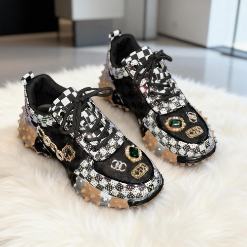 Fashionable sequined casual sports shoes, letter-patterned mesh sports shoes, women's comfortable trendy walking shoes, anti-slip outdoor shoes, long-lasting and comfortable to wear all day long