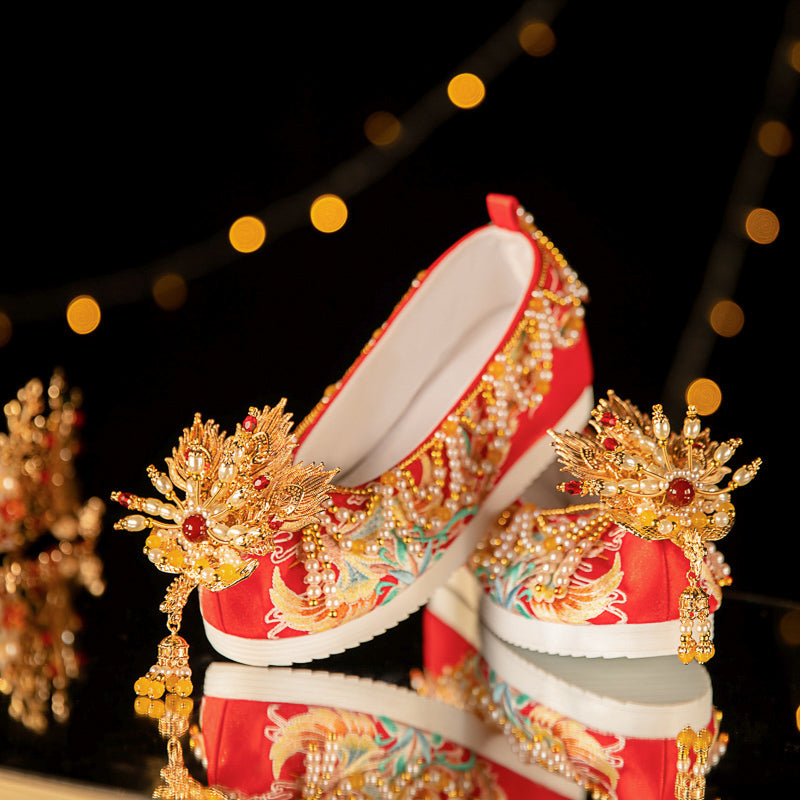 Stunning Red Wedding Shoes – Hanfu-Inspired Bridal Flats for Women