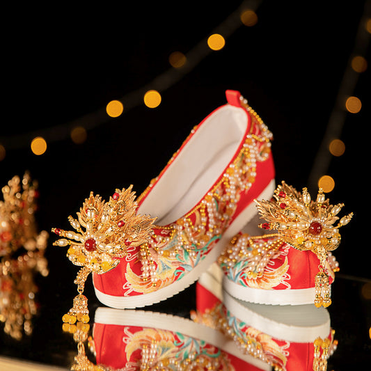 Stunning Red Wedding Shoes – Hanfu-Inspired Bridal Flats for Women