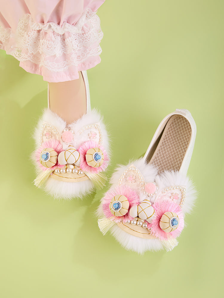 Pink Tiger Heirloom Shoes · Embroidered Hanfu Flats