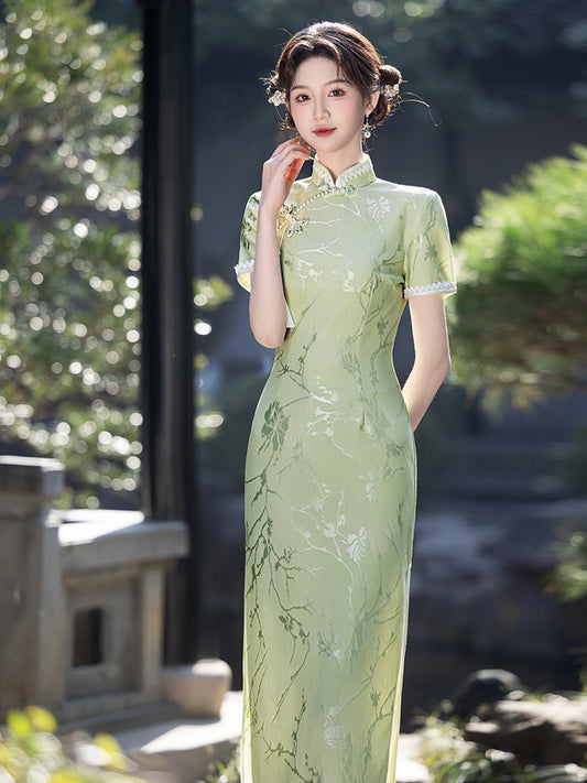 Jade Blossom · 2025 Qipao Dress with Floral Jacquard
