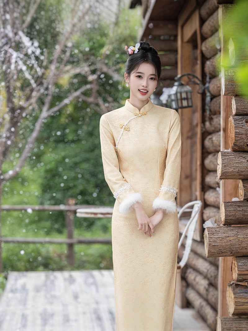 Golden Blossom · 2025 Winter Qipao with Fleece Lining