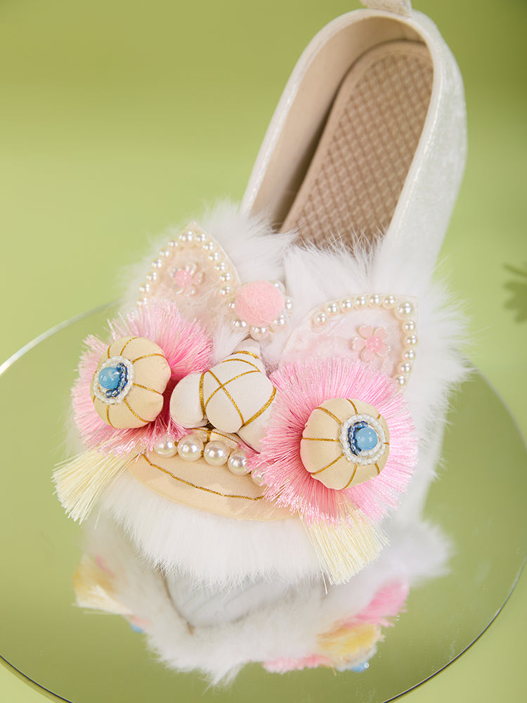 Pink Tiger Heirloom Shoes · Embroidered Hanfu Flats