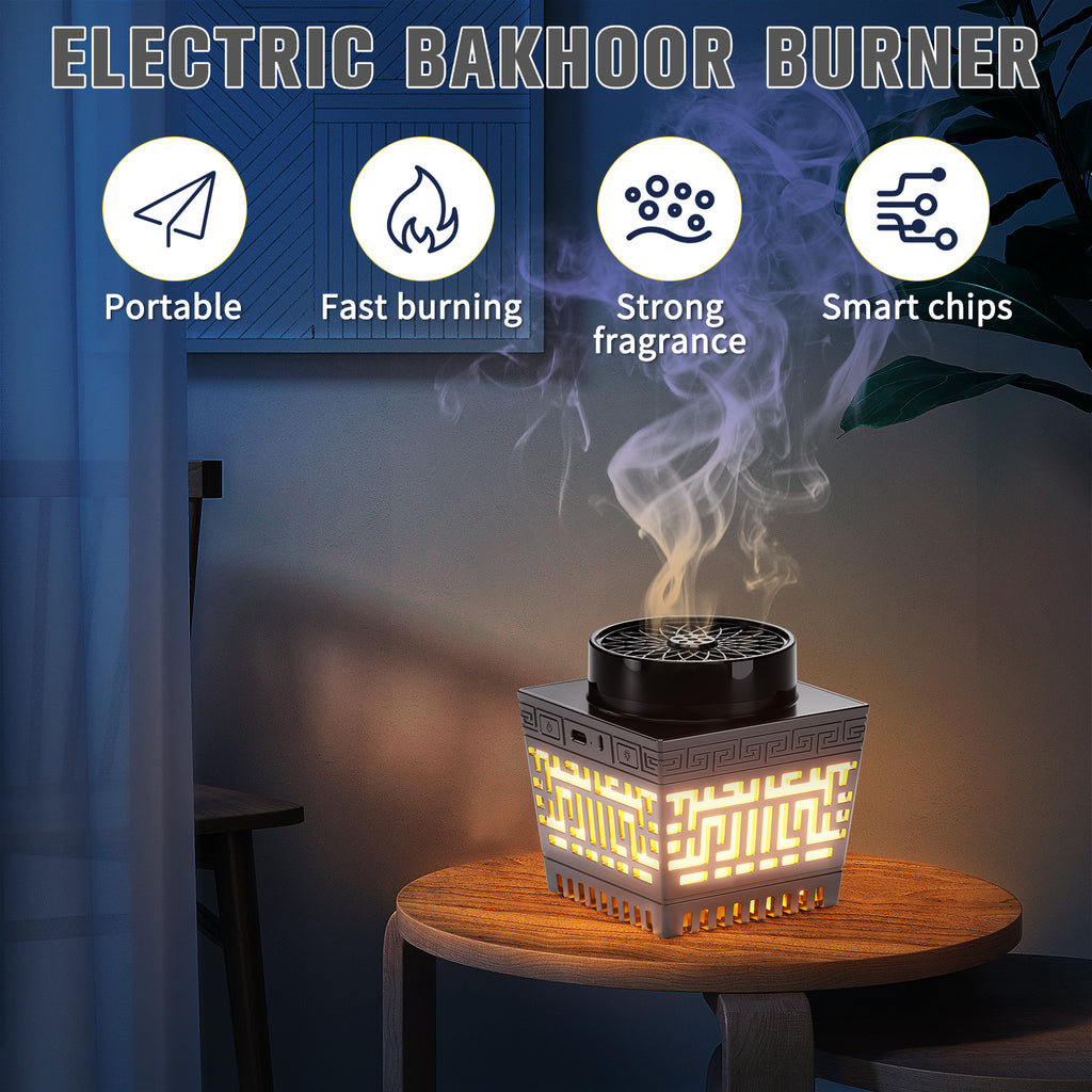 Smart Electric Bakhoor Burner & Quran Speaker with Azan Clock, Portable Oud Incense Heater with App/Remote Control, RGB Ambient Light for Home, Car, Hair & Clothes