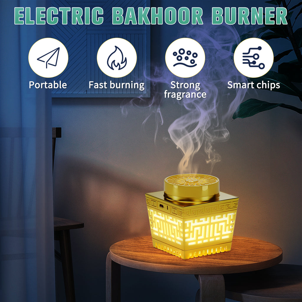 Smart Electric Bakhoor Burner & Quran Speaker with Azan Clock, Portable Oud Incense Heater with App/Remote Control, RGB Ambient Light for Home, Car, Hair & Clothes