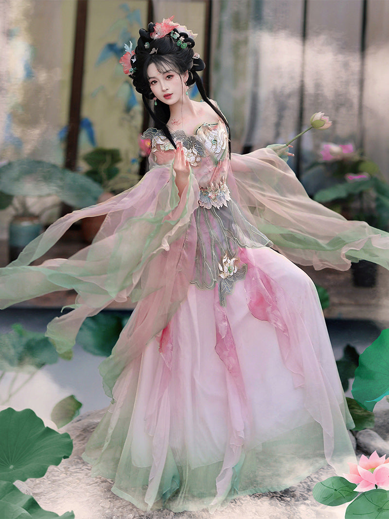 Lotus Fairy - New Hanfu Women's Set with Elegant Sleeves