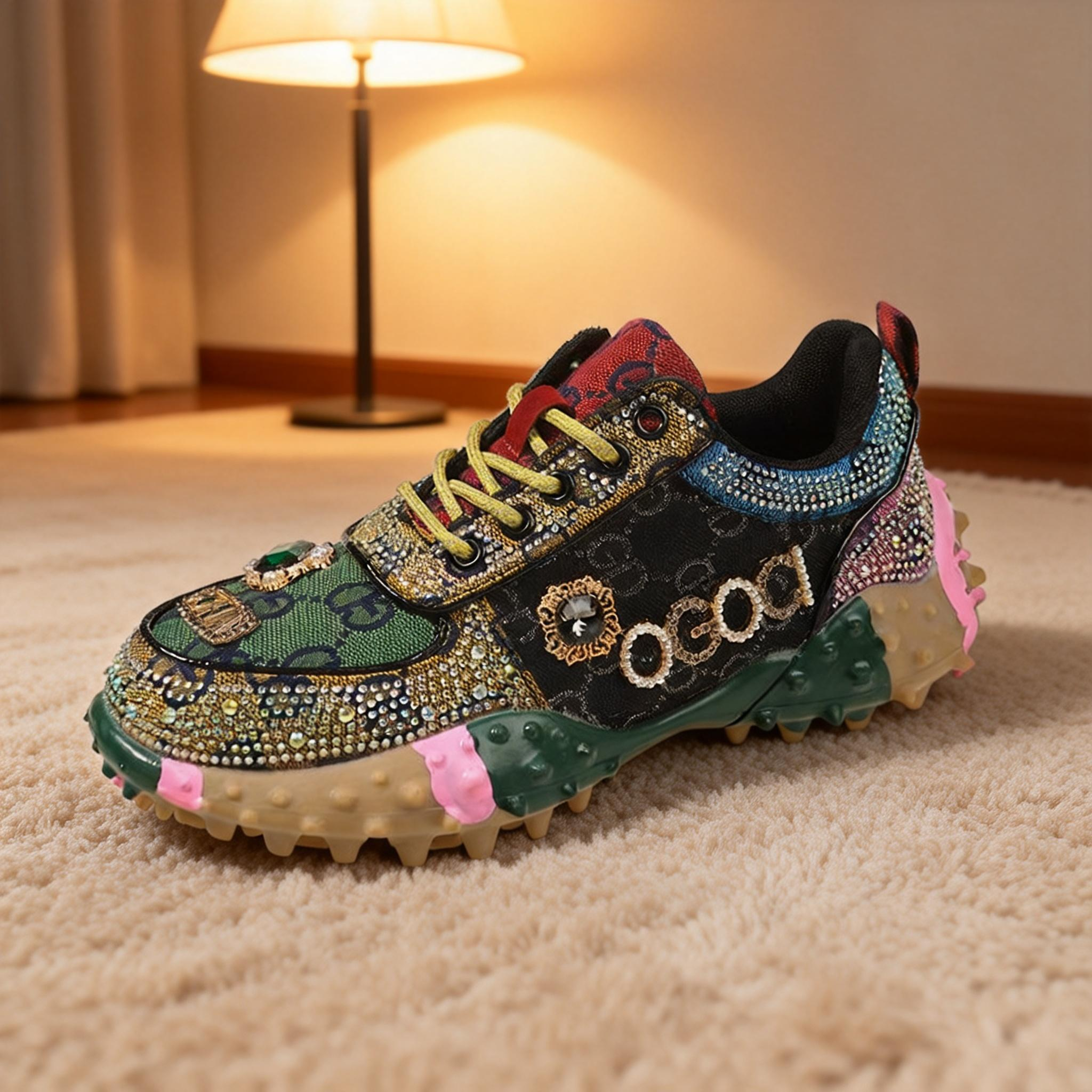 Fashionable sequined casual sports shoes, letter-patterned mesh sports shoes, women's comfortable trendy walking shoes, anti-slip outdoor shoes, long-lasting and comfortable to wear all day long