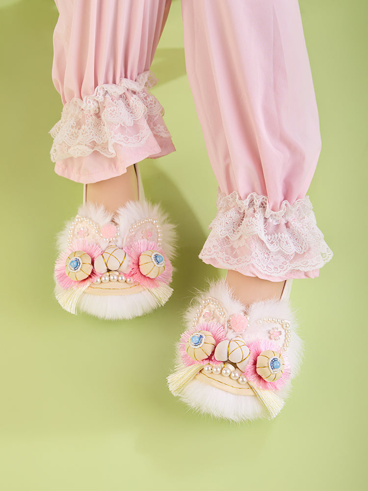 Pink Tiger Heirloom Shoes · Embroidered Hanfu Flats