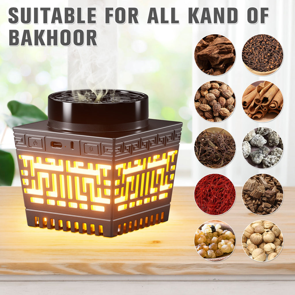 Smart Electric Bakhoor Burner & Quran Speaker with Azan Clock, Portable Oud Incense Heater with App/Remote Control, RGB Ambient Light for Home, Car, Hair & Clothes