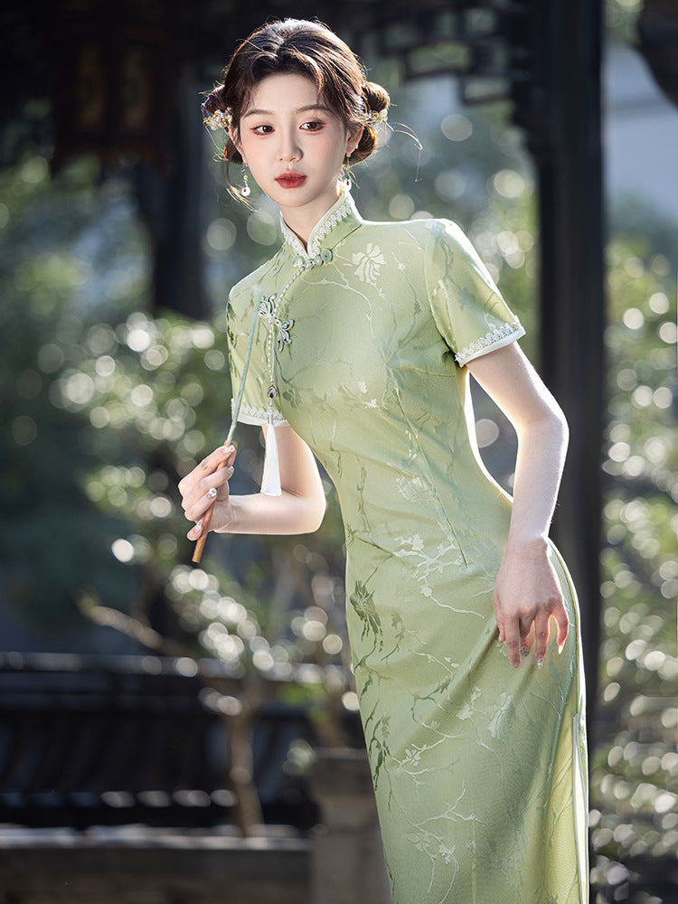 Jade Blossom · 2025 Qipao Dress with Floral Jacquard