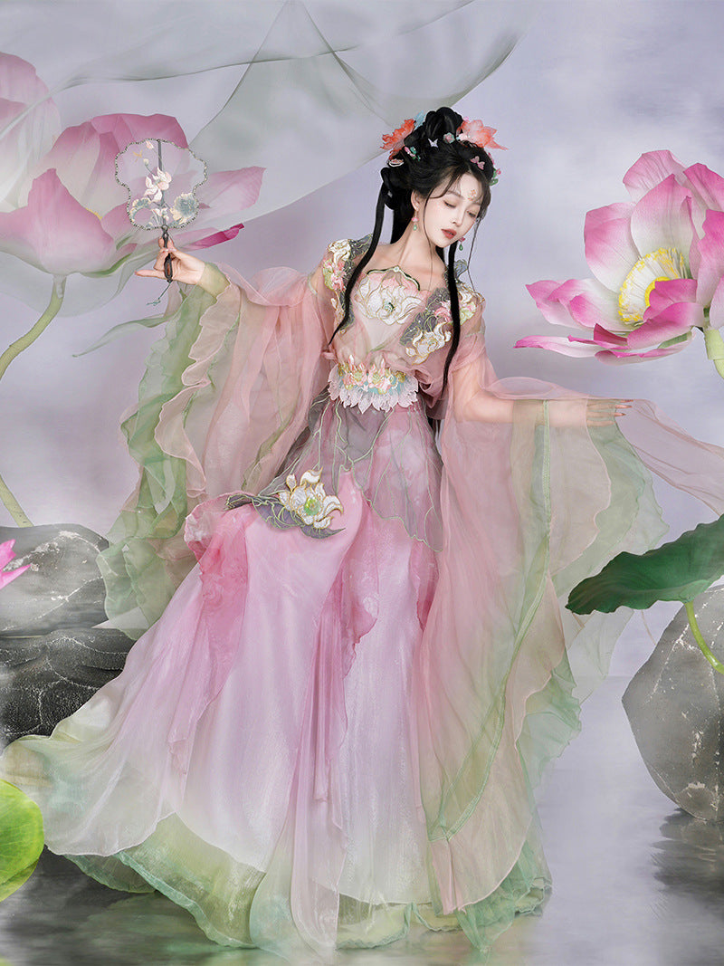 Lotus Fairy - New Hanfu Women's Set with Elegant Sleeves