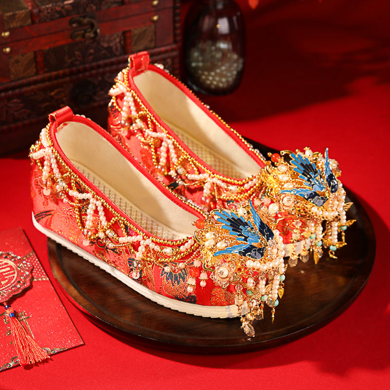 Stunning Red Wedding Shoes – Hanfu-Inspired Bridal Flats for Women