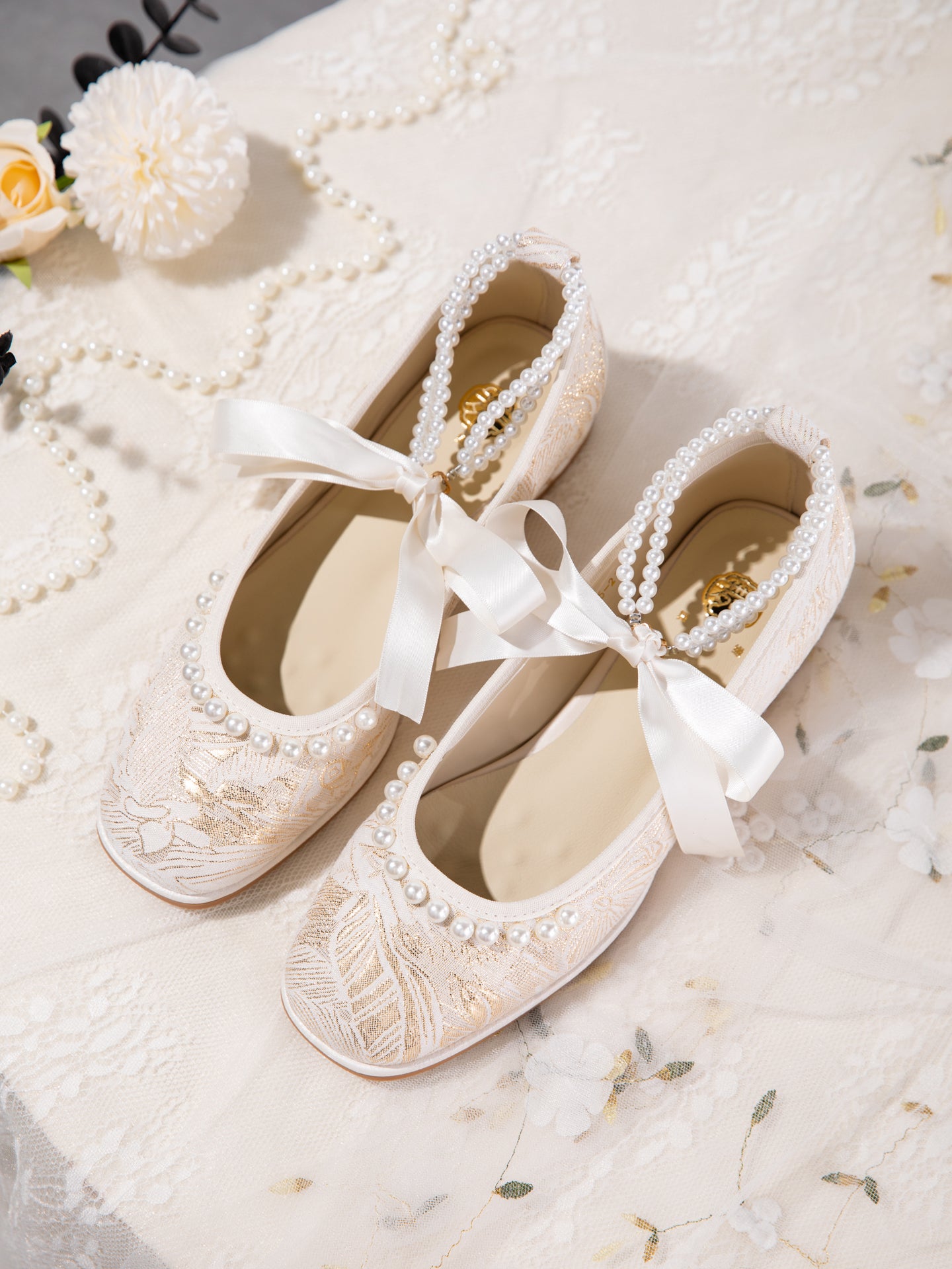Side profile showing 1.2 inch block heel and jacquard upper