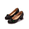 Chinoiserie Silk Pumps - Women's Vintage Jacquard Satin Block Heels, Comfortable Sheepskin Insole Floral Knot Evening Wedding Shoes