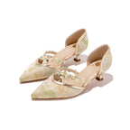Versatile New Chinese Jacquard Floral Trim Kitten Heels | Pointed Toe Everyday Pumps