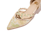Versatile New Chinese Jacquard Floral Trim Kitten Heels | Pointed Toe Everyday Pumps