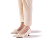 Vintage Chic Pumps - Women's Jacquard Satin Pointed Toe Kitten Heels, Handcrafted Bridal Dress Shoes