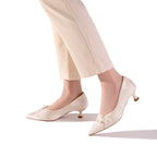 Vintage Chic Pumps - Women's Jacquard Satin Pointed Toe Kitten Heels, Handcrafted Bridal Dress Shoes