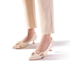 Vintage Chic Pumps - Women's Jacquard Satin Floral Embroidery Kitten Heels, Vintage Wedding Bridal Shoes, Handcrafted Pointed Toe Comfort Dress Shoes