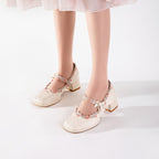 Ivory Floral Lace Mary Jane Heels | Elegant Block Heel Bridal Pumps