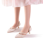 Versatile New Chinese Jacquard Floral Trim Kitten Heels | Pointed Toe Everyday Pumps