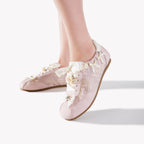 Sakura Glow Sneakers - Women's Pink Floral Bow Platform Shoes