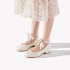 Ivory Mary Jane Heels | Pearl Satin Bow Wedding Pumps for Women