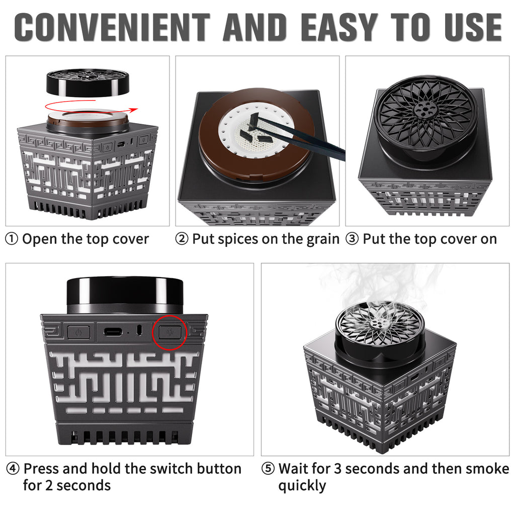 Smart Electric Bakhoor Burner & Quran Speaker with Azan Clock, Portable Oud Incense Heater with App/Remote Control, RGB Ambient Light for Home, Car, Hair & Clothes