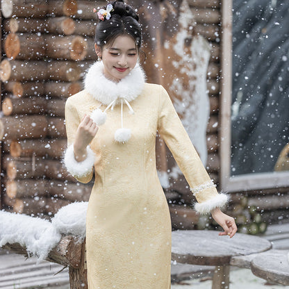 Golden Blossom · 2025 Winter Qipao with Fleece Lining