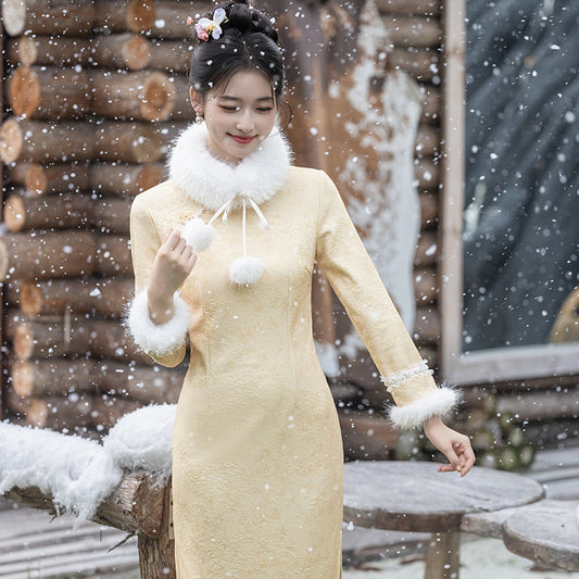 Golden Blossom · 2025 Winter Qipao with Fleece Lining