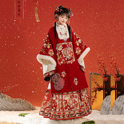 Spring Silk Vision · Red Hanfu Ensemble (Long Coat + Inner Garment + Horse-Faced Skirt)