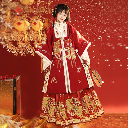 Spring Silk Vision · Red Hanfu Ensemble (Long Coat + Inner Garment + Horse-Faced Skirt)