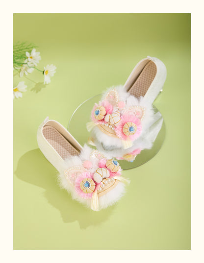 Pink Tiger Heirloom Shoes · Embroidered Hanfu Flats