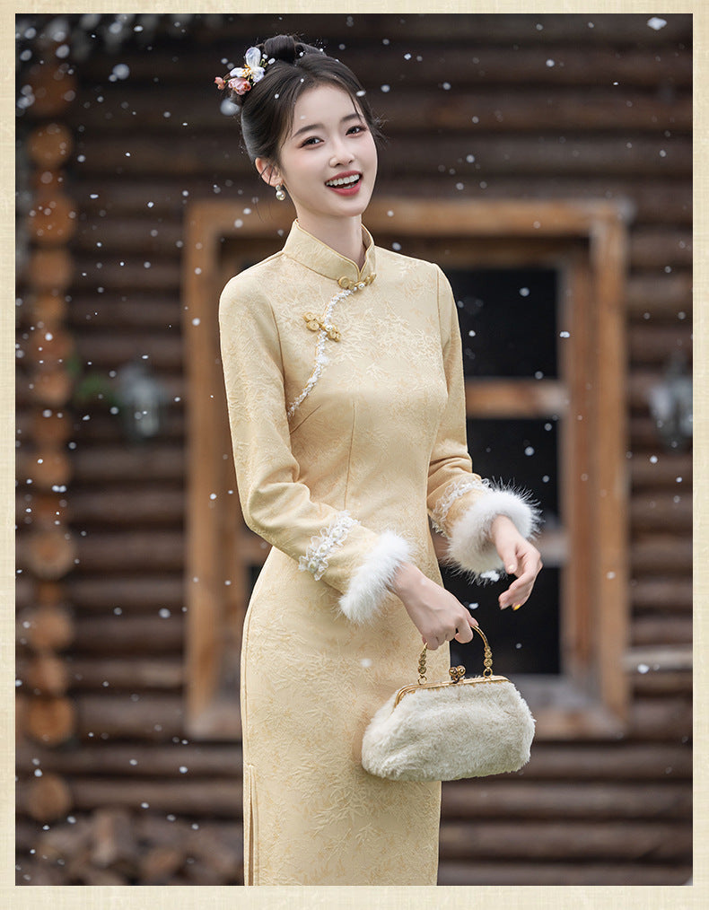 Golden Blossom · 2025 Winter Qipao with Fleece Lining
