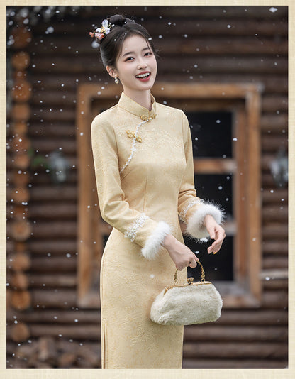 Golden Blossom · 2025 Winter Qipao with Fleece Lining