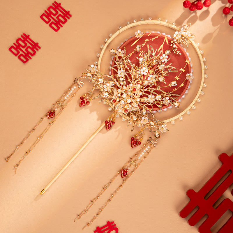 Premium Longfeng Kua Wedding Fan - Luxury Tulle Embroidery DIY Kit with Royal Tassels