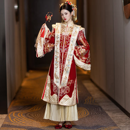Phoenix Ceremony · 2025 Ming-style Xiuhe Dress | 3-in-1 Bridal Gown for Banquet & Departure with Heavy Embroidery