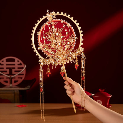 Premium Longfeng Kua Wedding Fan - Luxury Tulle Embroidery DIY Kit with Royal Tassels