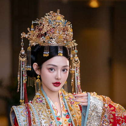 Elegant Chinese Phoenix Crown for Brides – Tassel Hanfu Wedding Headdress