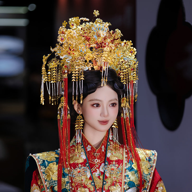 Chinese Imperial Phoenix Crown Bridal Headpiece – Luxurious Handcrafted Hanfu Wedding Hair Accessory